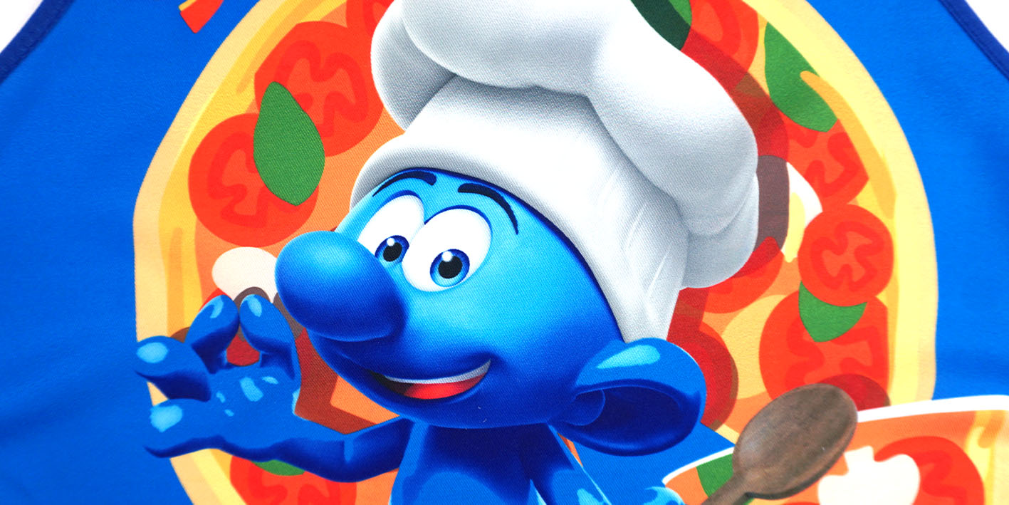 Fartuszek do przedszkola smerfy niebieskie